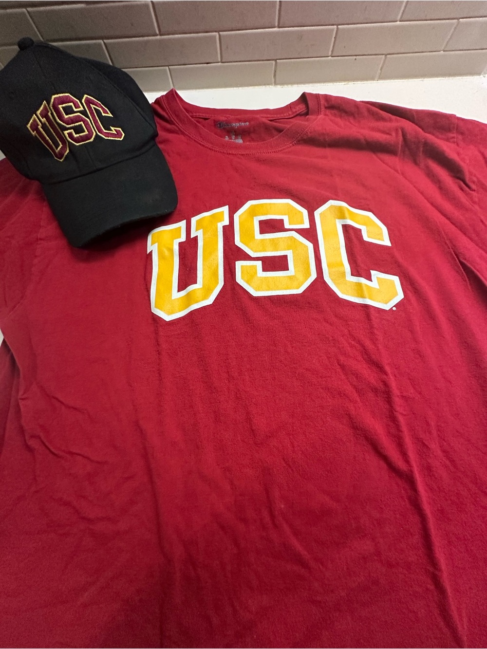 Champion Red USC Short-Sleeve Tee & Hat